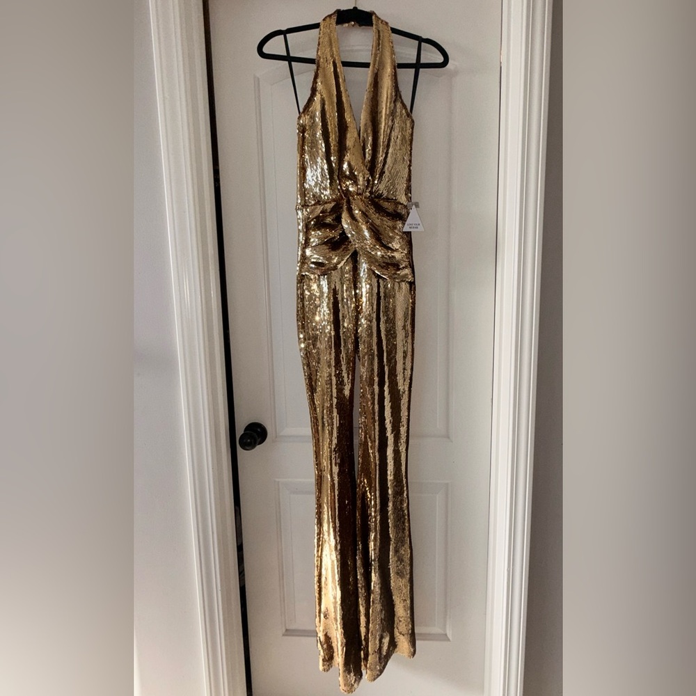 NADINE MERABI Tianna Gold Sequin Jumpsuit - Picture 11 of 16